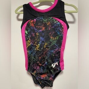GK CS shimmer rainbow splatter leotard